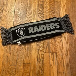 men’s gray white and black las vegas raiders football scarf with frayed ends
